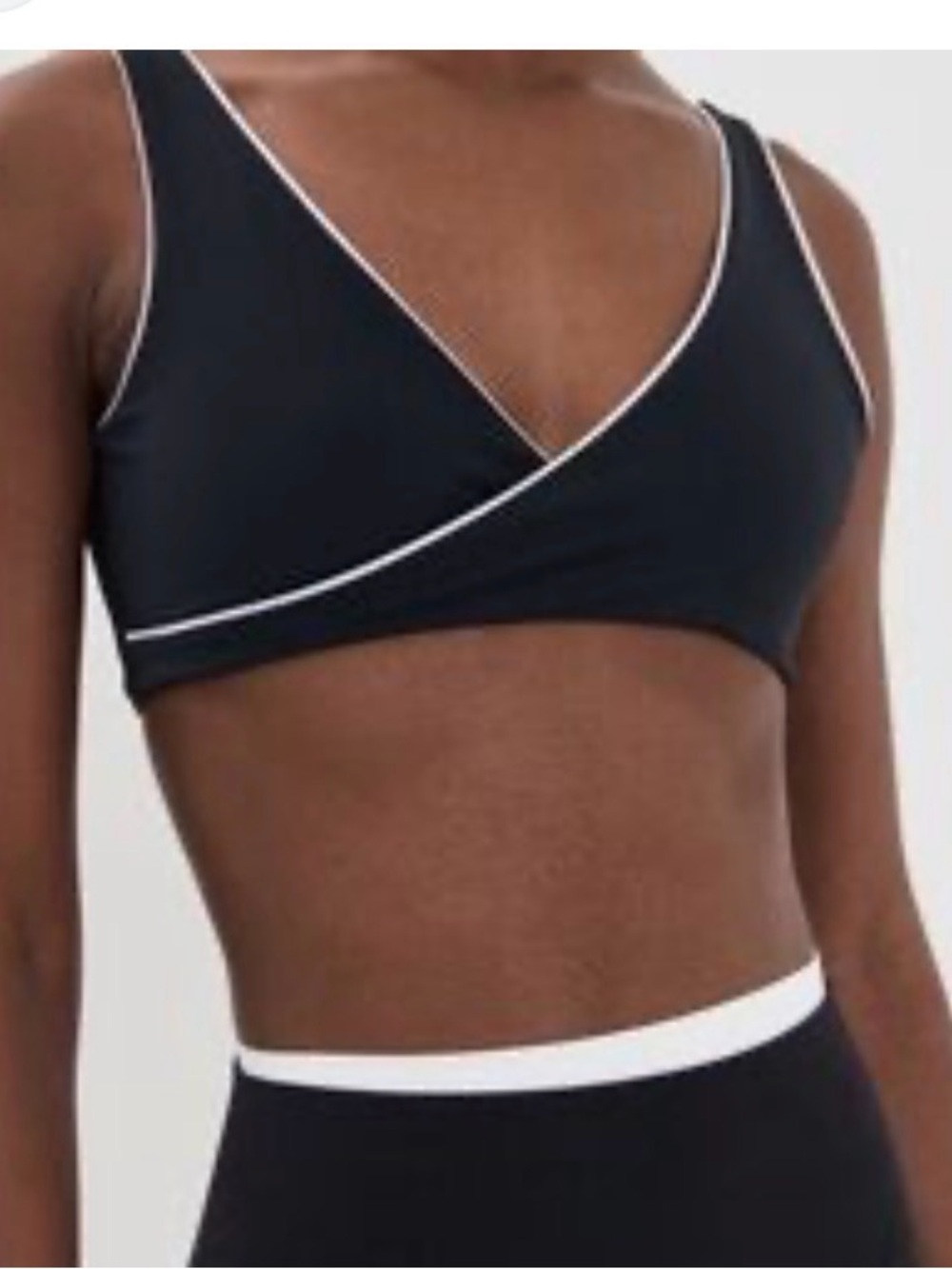 Black Wrap sports bra with White Trim
